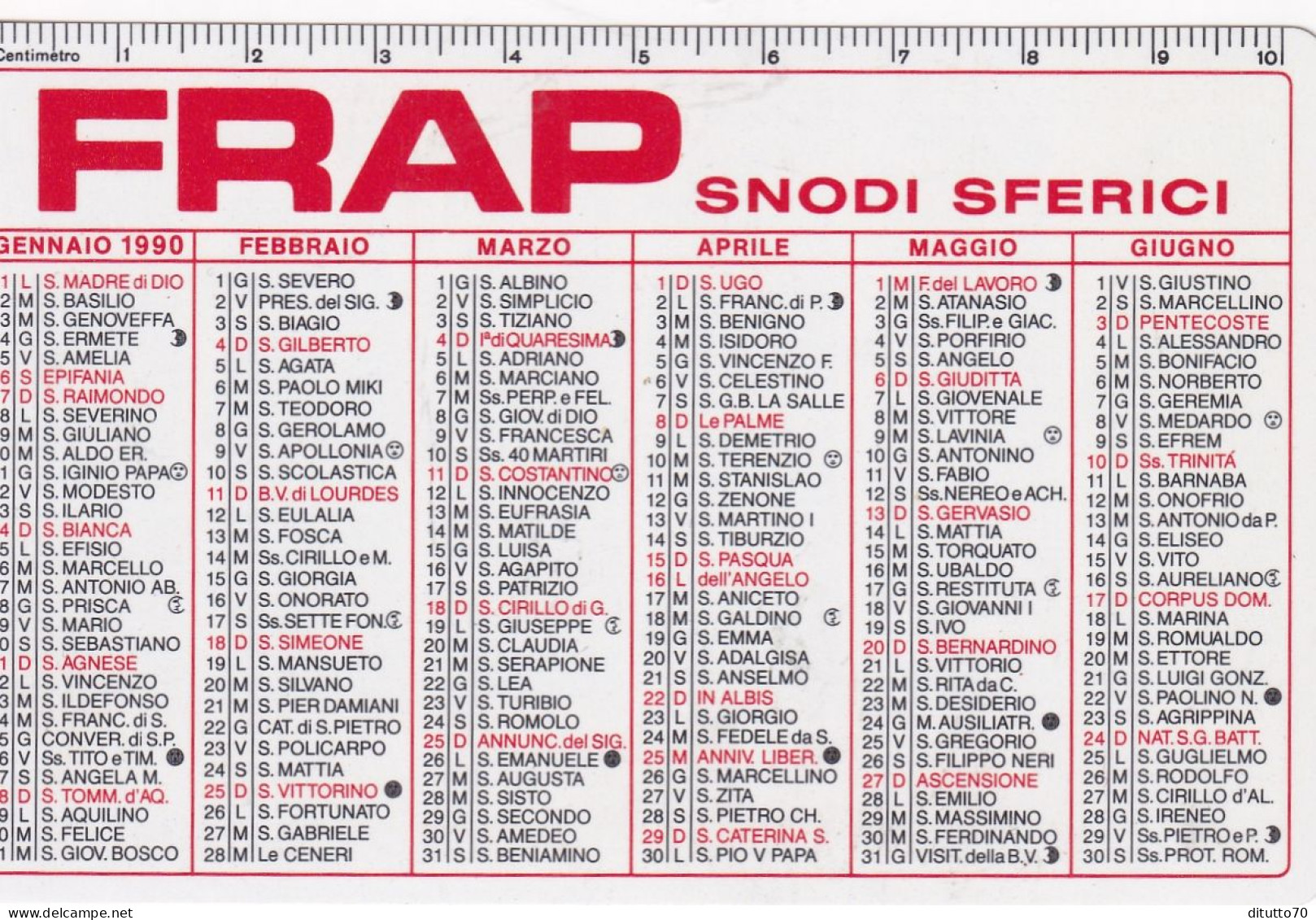 Calendarietto - FRAP - Snodi Sferici - Anno 1990 - Small : 1981-90