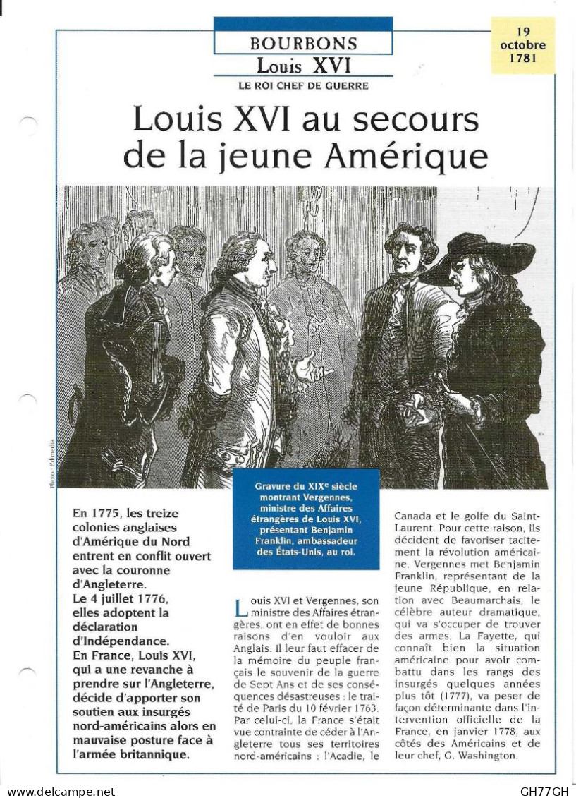 FICHE ATLAS: LOUIS XVI AU SECOURS DE LA JEUNE AMERIQUE -BOURBONS - Historia
