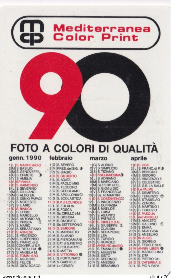 Calendarietto -mediterranea Color Trin - AFGA - Palermo - Anno 1990 - Tamaño Pequeño : 1981-90