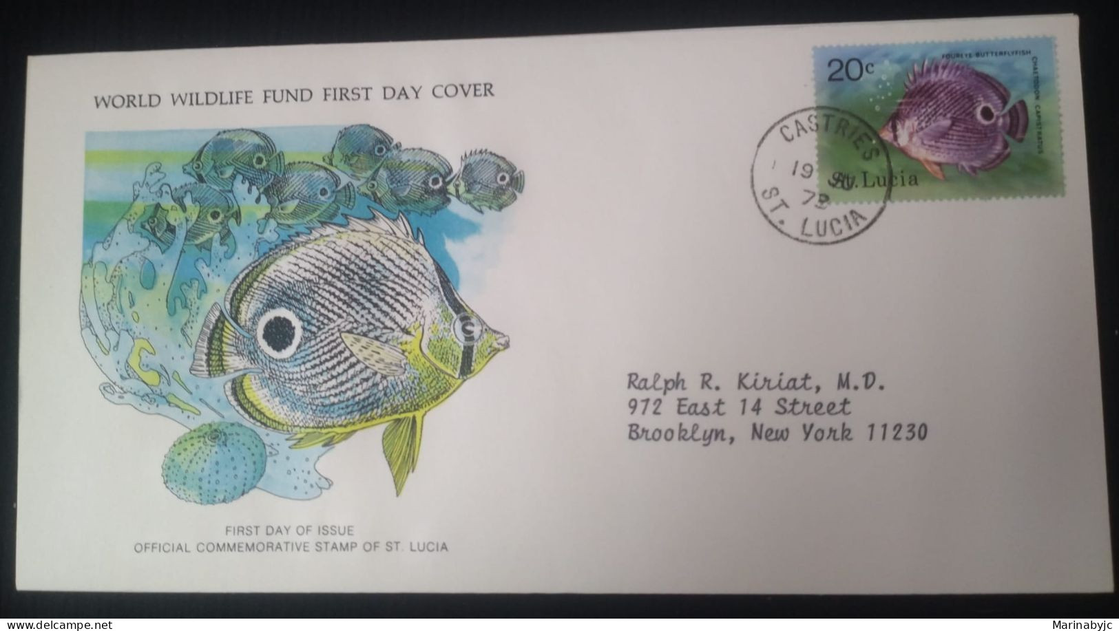 EL)1978 ST. LUCIA, WORLD WILDLIFE FUND, WWF, FAUNA, FISH, OCELLATED PATCH, CIRCULATED TO NEW YORK - USA, FDC - St.Lucie (1979-...)