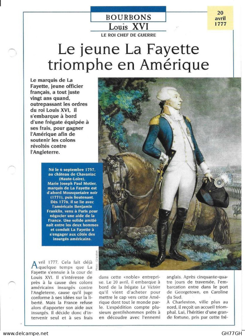 FICHE ATLAS: LE JEUNE LA FAYETTE TRIOMPHE EN AMERIQUE -BOURBONS - History