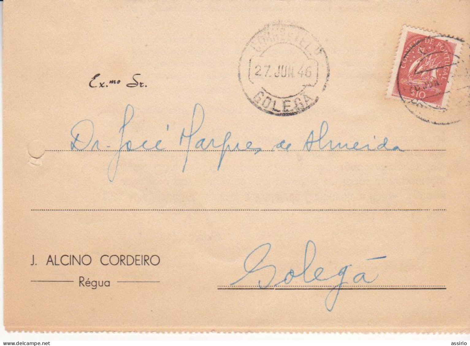 Portugal  -Carta Postal   -Régua  -Golegã - Marcofilia