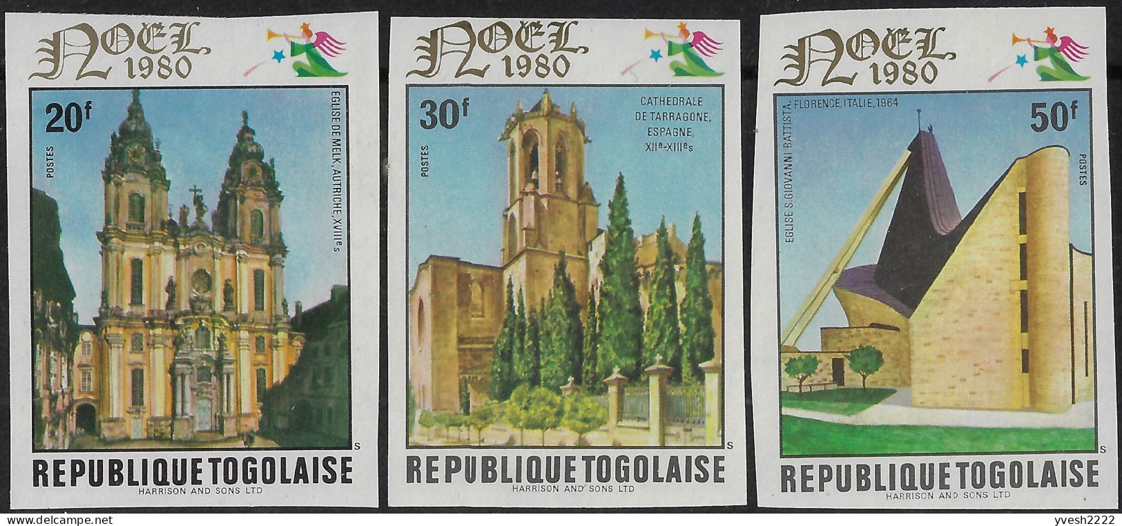 Togo 1980 Y&T 1008 à 1010 + PA 436 à 438 Non Dentelés. Église De Melk (A), Cathédrales De Tarragone (E), Cologne, Paris - Churches & Cathedrals