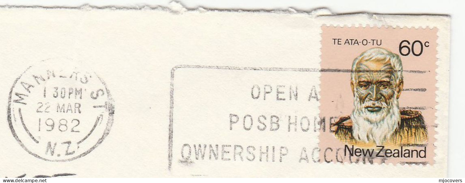 Cover SLOGAN Open A POSB HOME OWNERSHIP ACCOUNT Manners Street New Zealand To Gb Post Office Bank Banking  1982 Stamps - Storia Postale