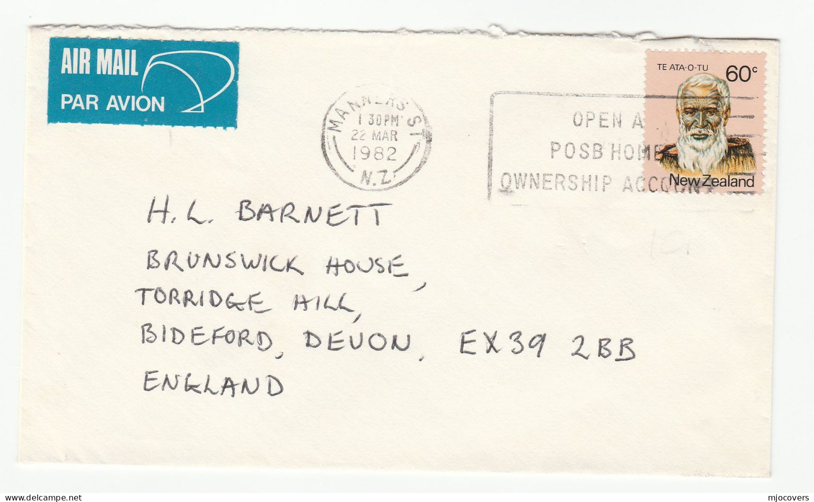 Cover SLOGAN Open A POSB HOME OWNERSHIP ACCOUNT Manners Street New Zealand To Gb Post Office Bank Banking  1982 Stamps - Briefe U. Dokumente