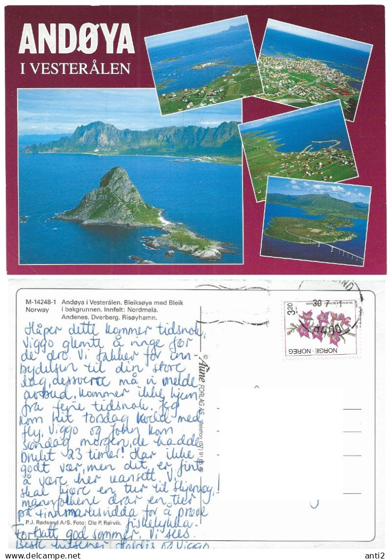 Norway Postcard 1991 Andøya I Vestfjorden, Bleikøya Med Bleik  - Nordmela    - Cancelled Sortland 30.7.91 - Covers & Documents
