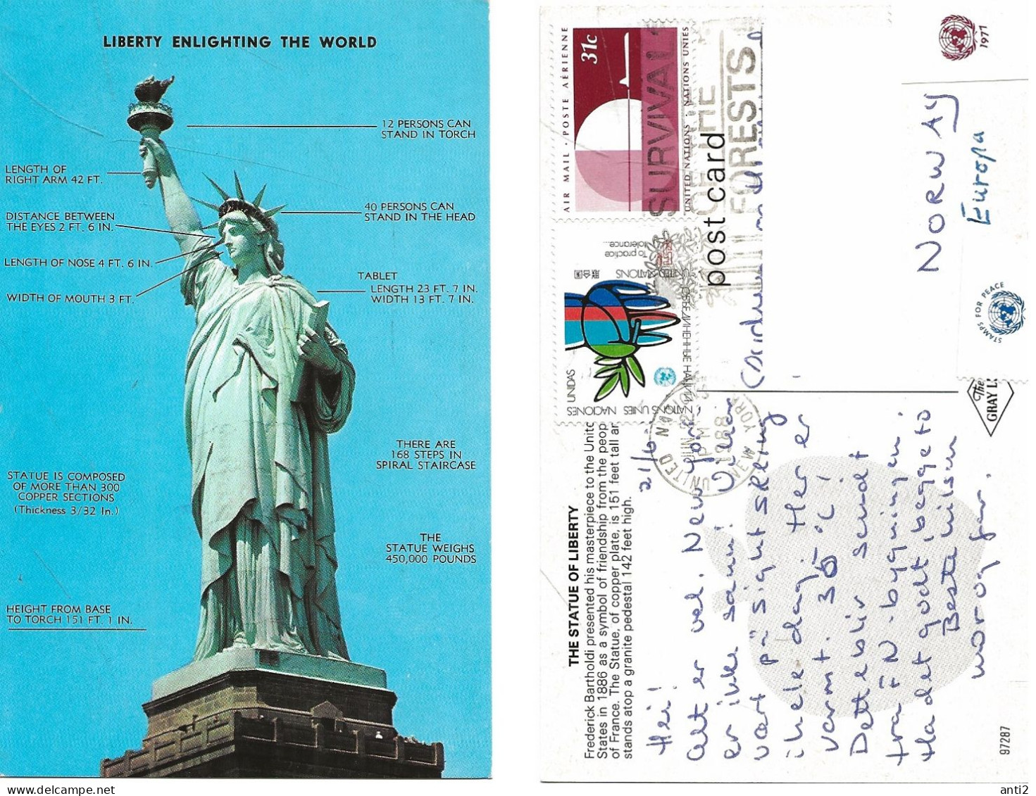 USA 1988  Statue  Of Liberty - Liberty  Enlighting The World -   Cancelled United Nations Jun 22 1988 - Statue Of Liberty