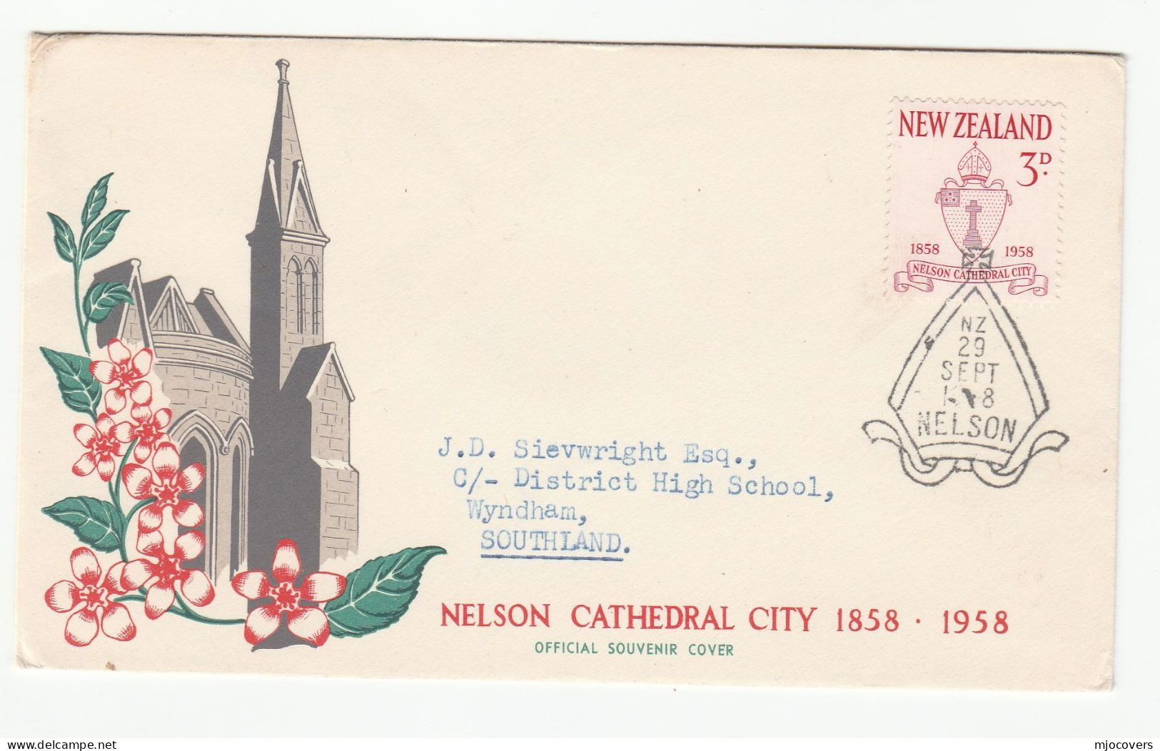 1958  NELSON CATHEDRAL Souvenir COVER New Zealand Fdc Religion Church  Stamps - Churches & Cathedrals