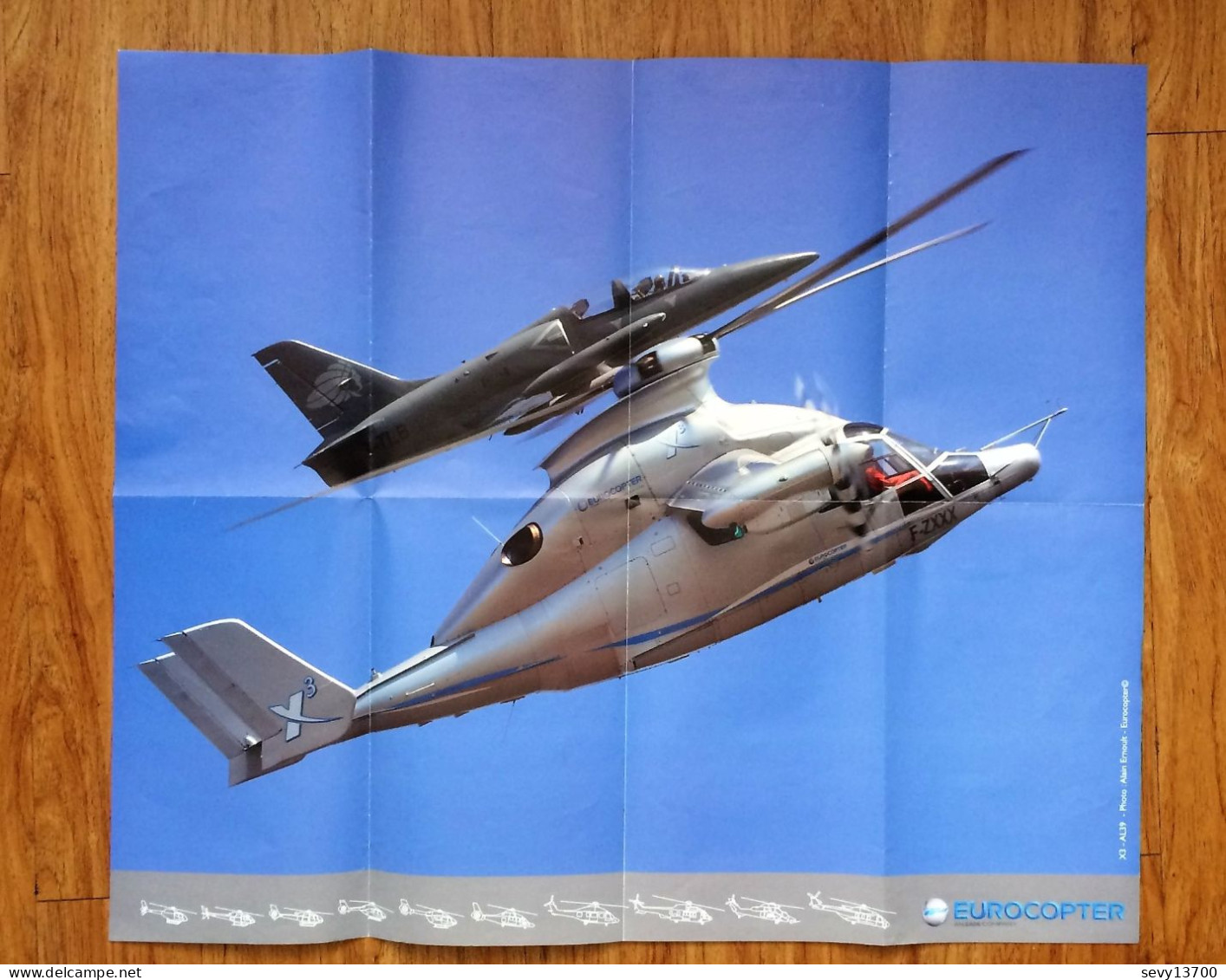 Poster Hélicoptère X3 Avec Avion L 39 - Eurocopter - Taille 66 Cm X 56 Cm - Elicotteri