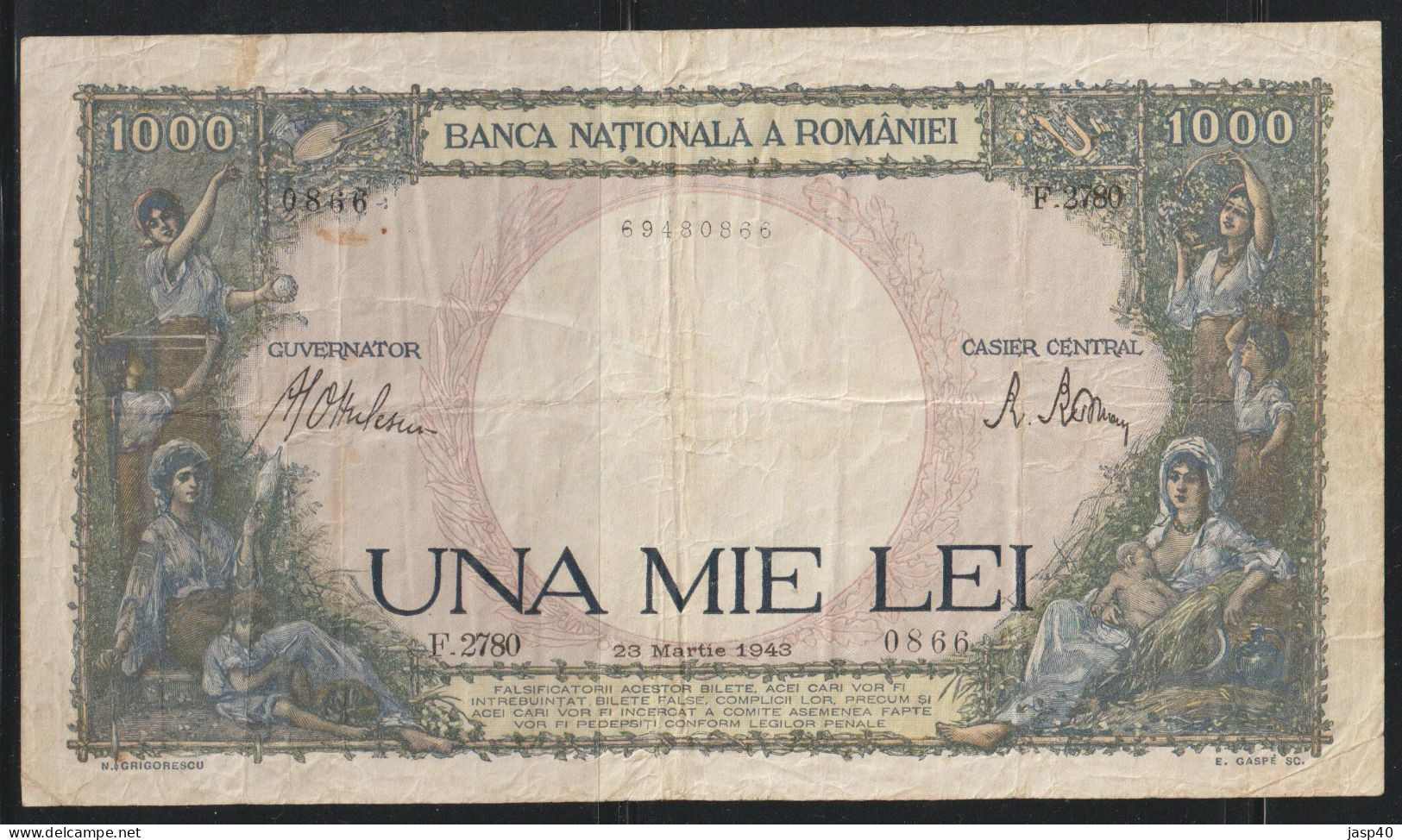 ROMENIA - 1000 LEI DE 1943 - Roumanie