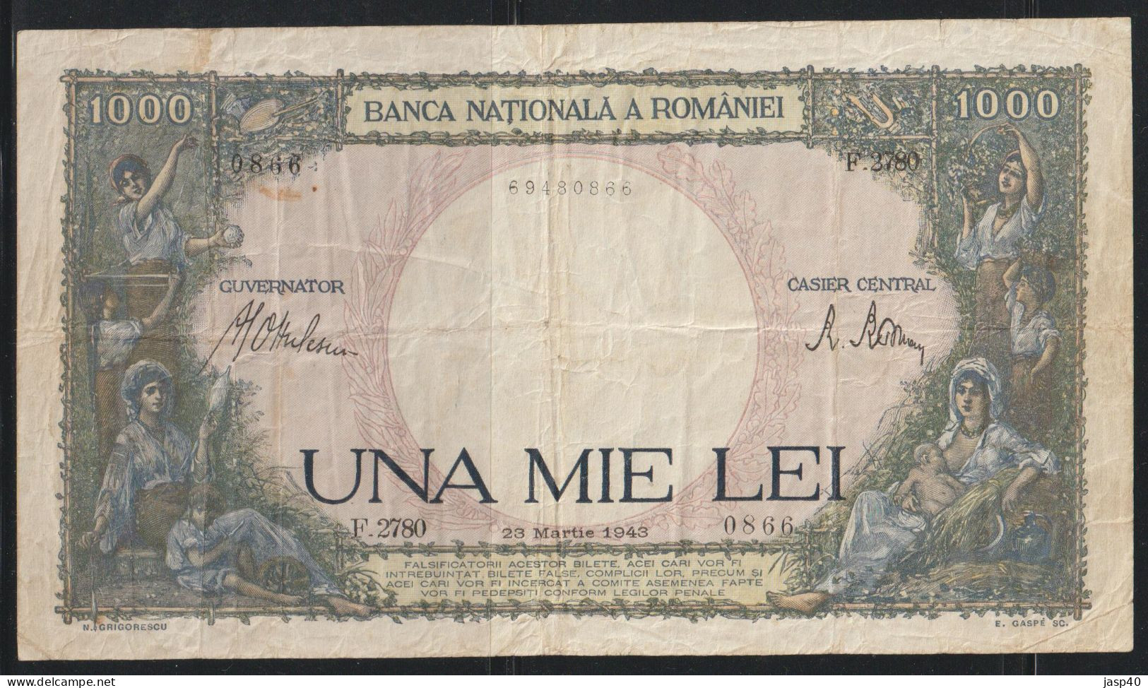 ROMENIA - 1000 LEI DE 1943 - Roemenië