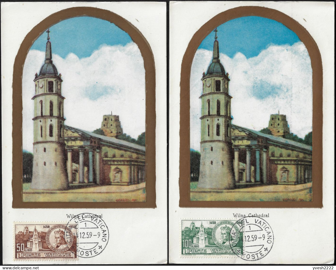 Vatican 1959 Y&T 282 Et 283 Sur Cartes Maxima. Saint Casimir. Cathédrale Saint-Ladislas De Vilnius - Churches & Cathedrals