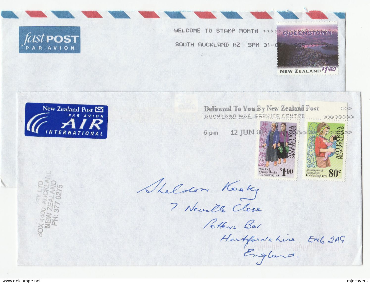 SLOGAN Covers STAMP MONTH & DELIVERED BY NZ POST New Zealand Multi AOTEORA Etc Stamps Air Mail To GB Cover 1995 -2000 - Covers & Documents