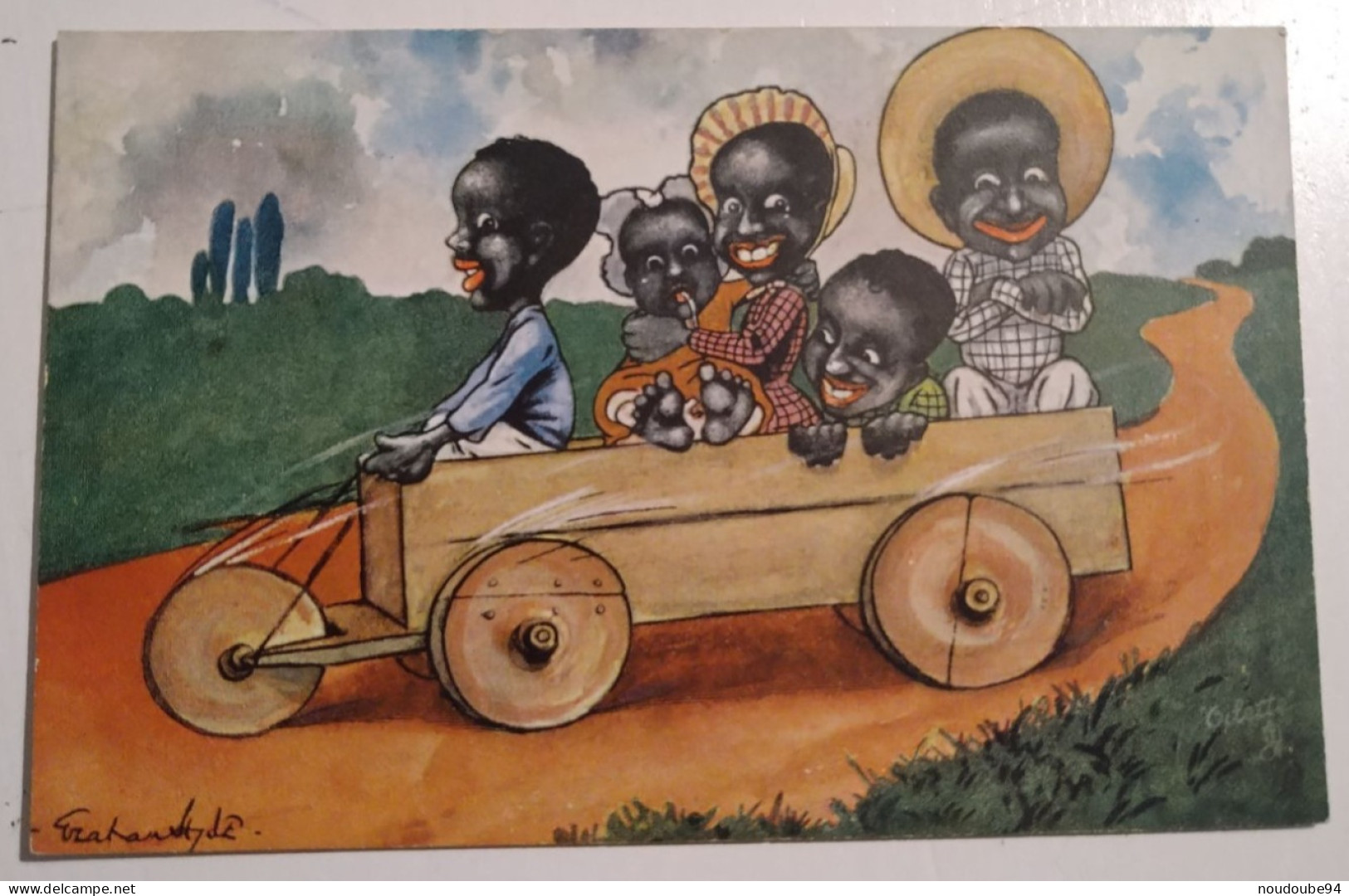 RAPHAEL TUCK OILETTE AFRIQUE FAMILLE AFRICAINE NOIRE ENFANTS PARENTS DANS UNE VOITURE CAISSE A SAVON - Tuck, Raphael