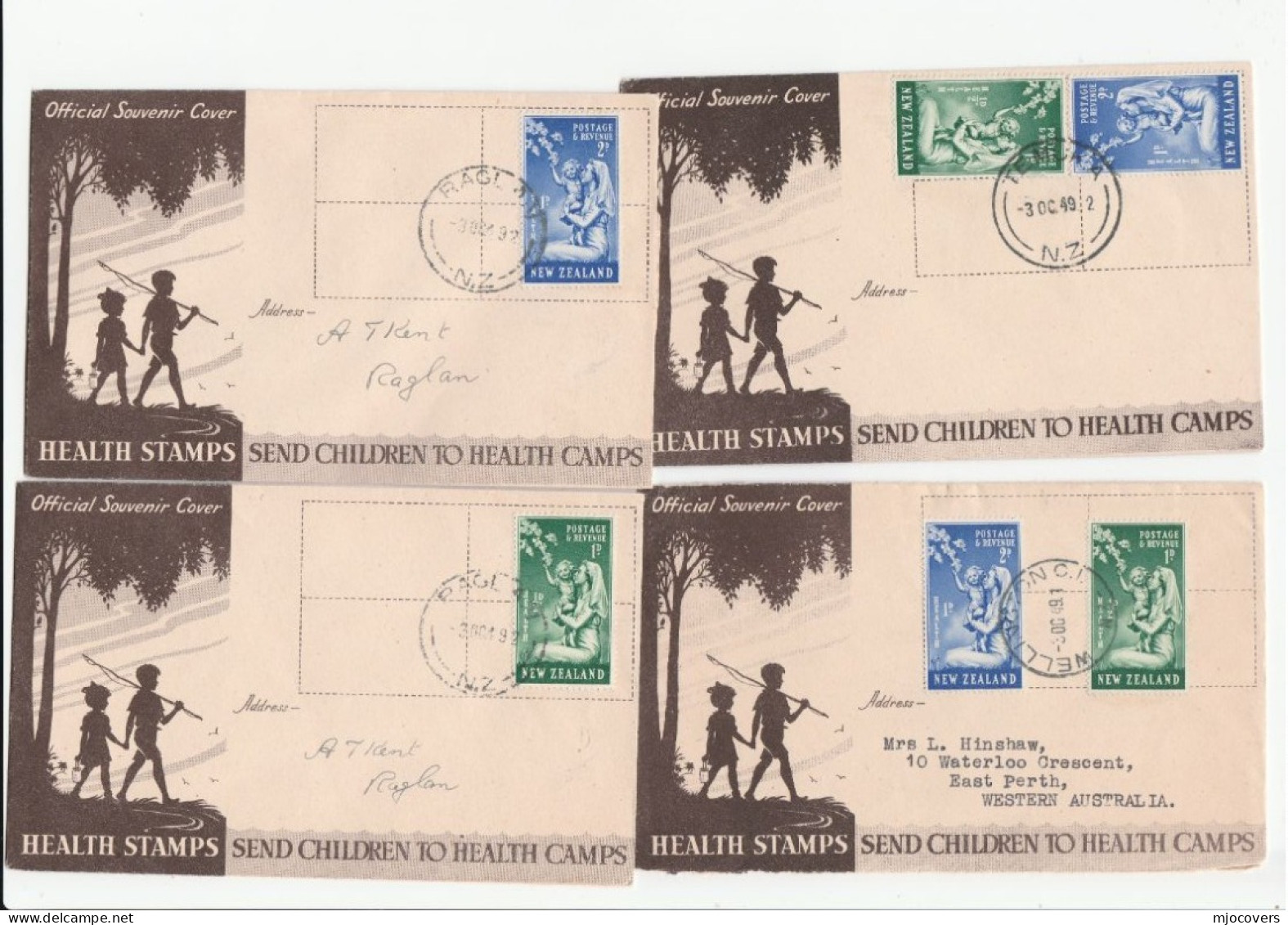 4 X 1949 Diff Postmark CHILDREN  HEALTH New Zealand FDCs Fdc Cover Stamps - FDC