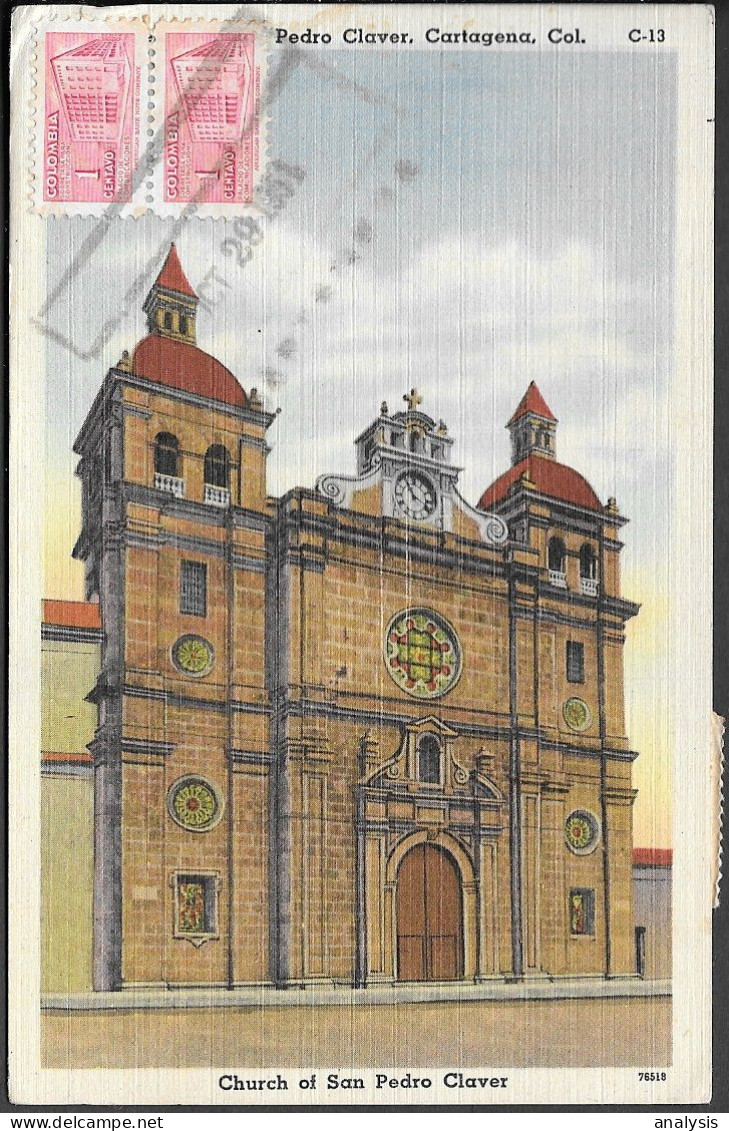 Colombia Cartagena Postcard Mailed To Germany 1951. 92c Rate - Colombia