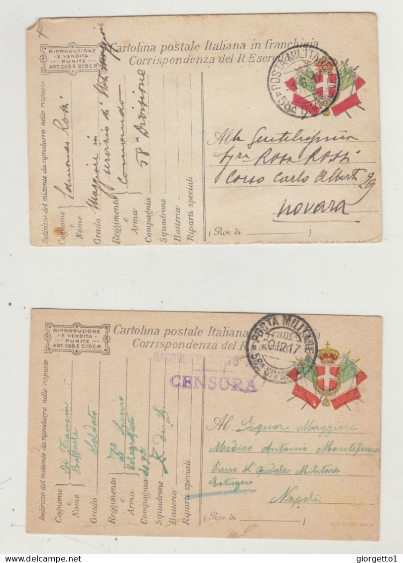 FRANCHIGIA LOTTO DI 2 CARTOLINE - POSTA MILITARE 58 DIVISIONE DEL 1917 WW1 - Portofreiheit