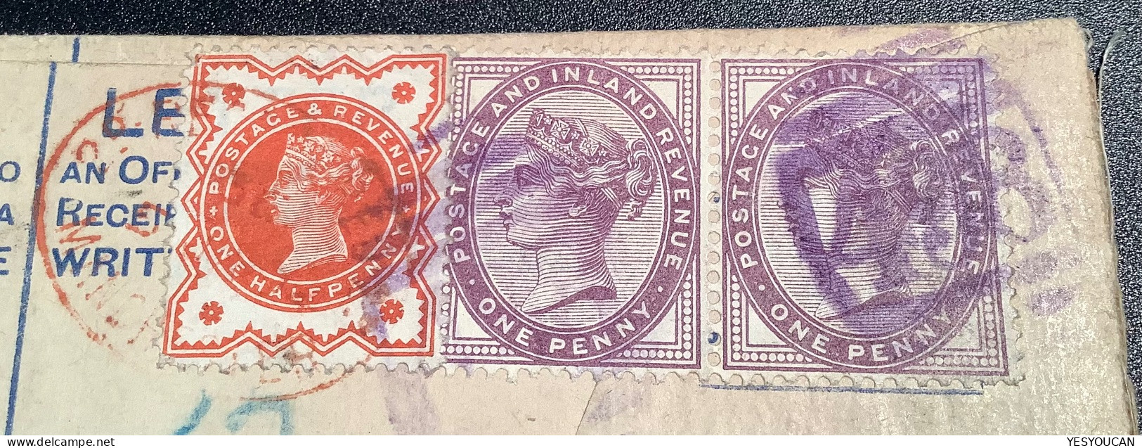 MANCHESTER VIOLET ! PMK 1894>BERLIN Cover ! GB Queen Victoria Jubilee+penny Lilac Postal Stationery Registered Letter - Briefe U. Dokumente