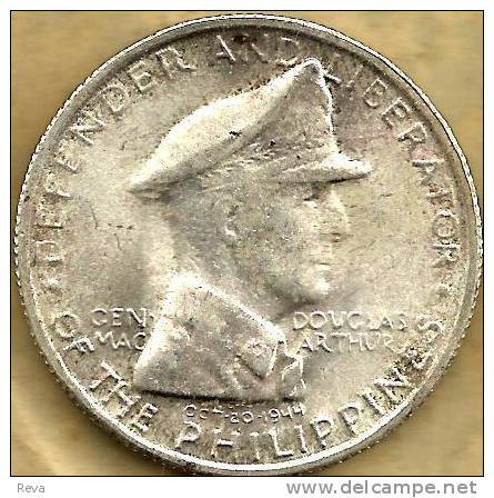 PHILIPPINES 50 CENTAVOS EMBLEM FRONT GEN. MACARTHUR LIBERATOR BACK 1947 UNC AG SILVER KM184 READ DESCRIPTION !! - Philippines