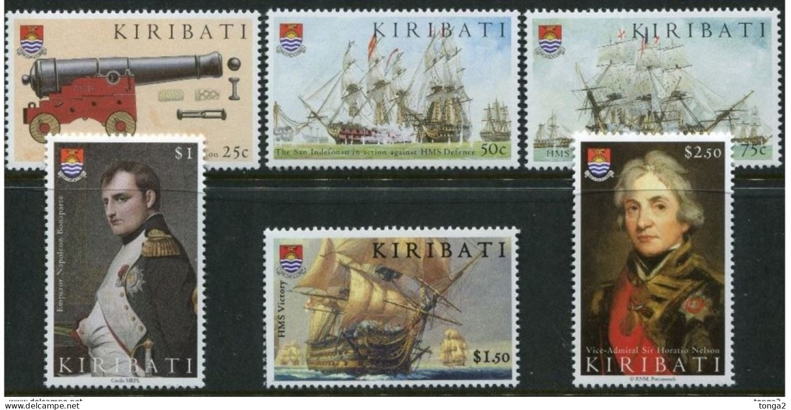 2005 Battle Of Trafalgar Set Kiribati - $1.50 Value Has Wood Chips Affixed - Unusual - Kiribati (1979-...)