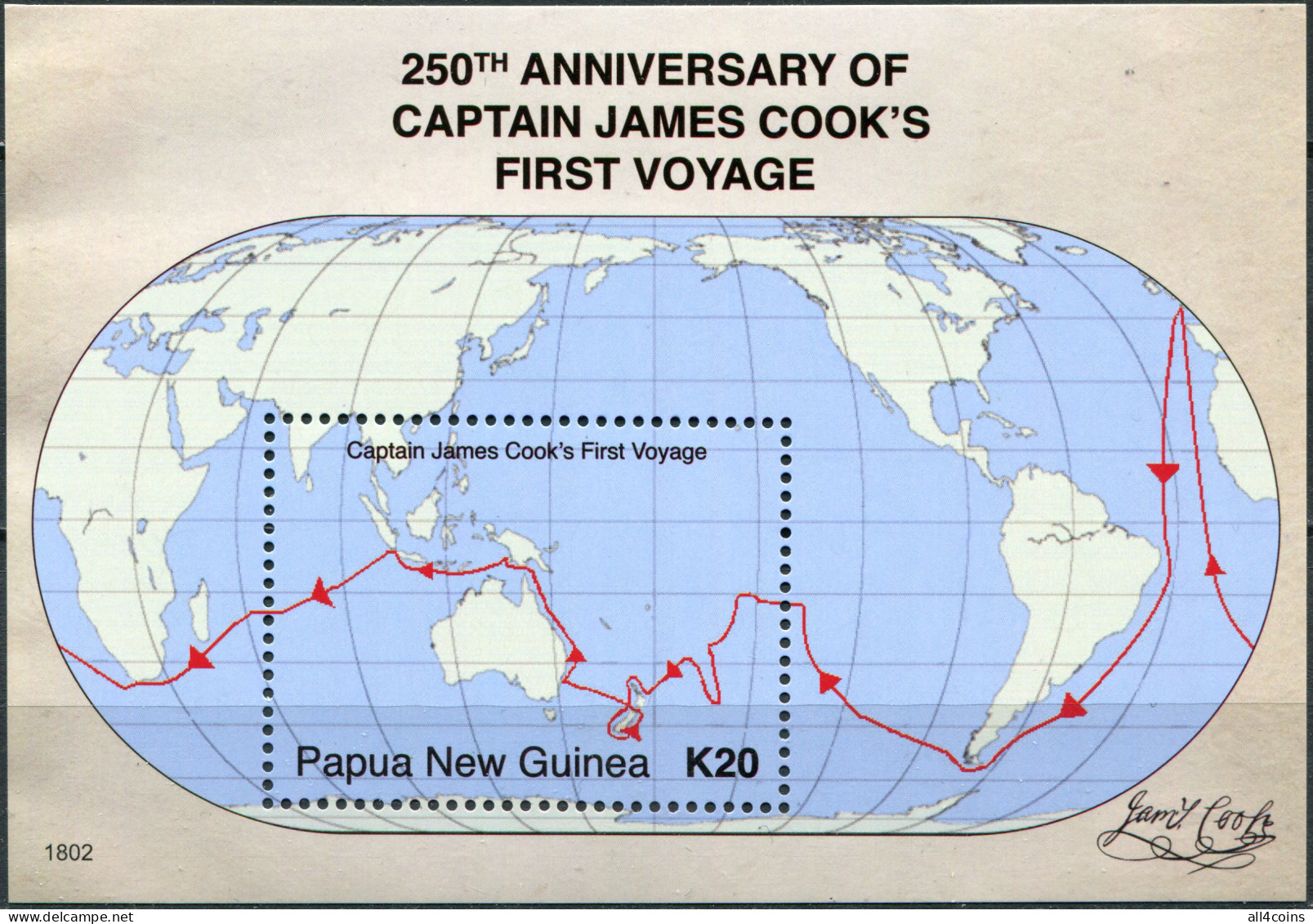 Papua New Guinea 2018. Capt. Cook's First Voyage (MNH OG) Souvenir Sheet - Papouasie-Nouvelle-Guinée