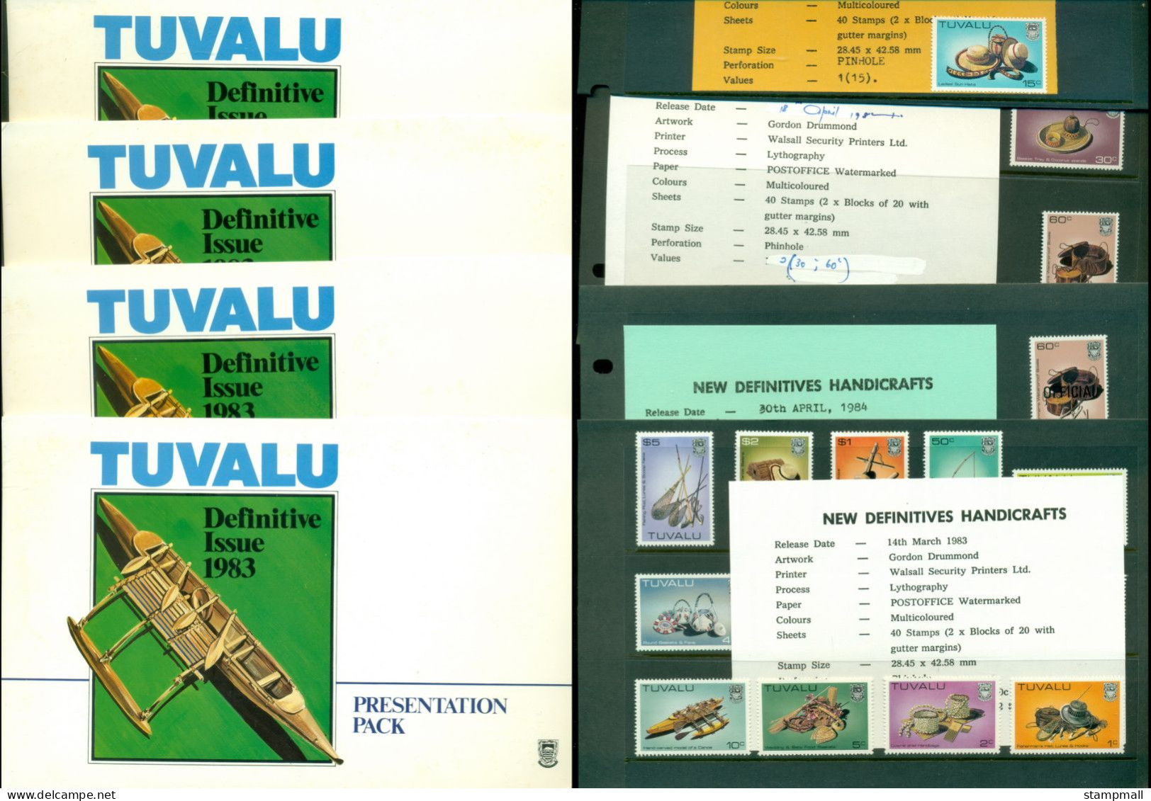 Tuvalu 1983 Handicrafts Definitives 4xPresentation Packs (small Faults On Covers)(XL) - Tuvalu