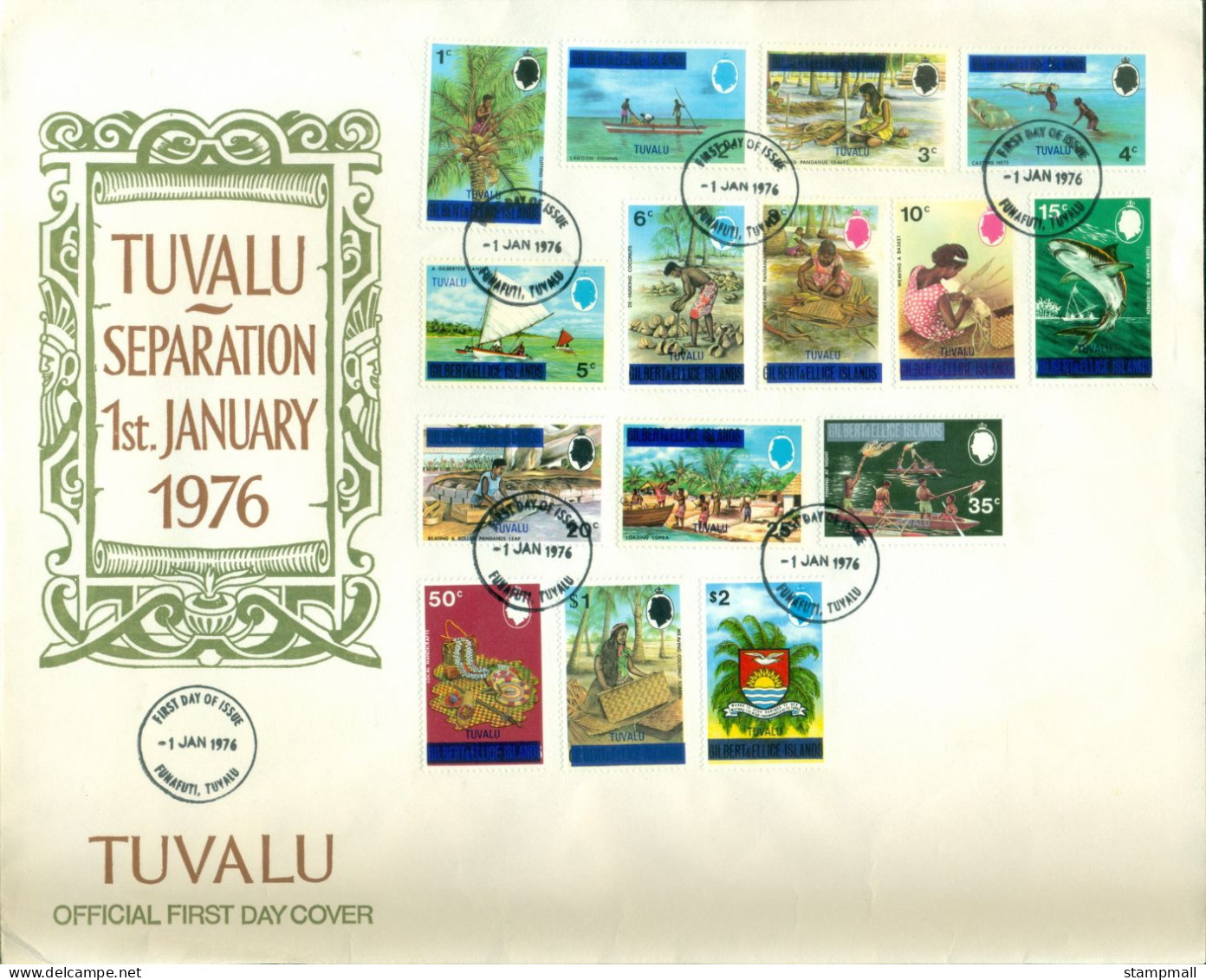 Tuvalu 1976 Island Scenes Pictorials, Separation (small Edge Faults FDC (XXL) - Tuvalu