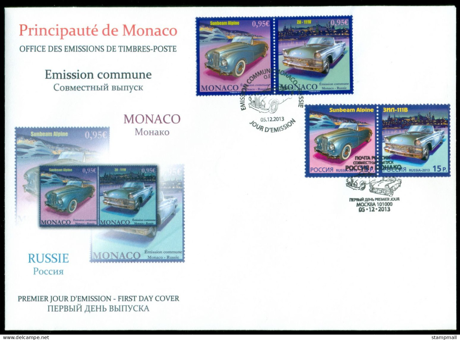 Monaco 2013 Automotives Joint Issue With Russia FDC(XL) - FDC