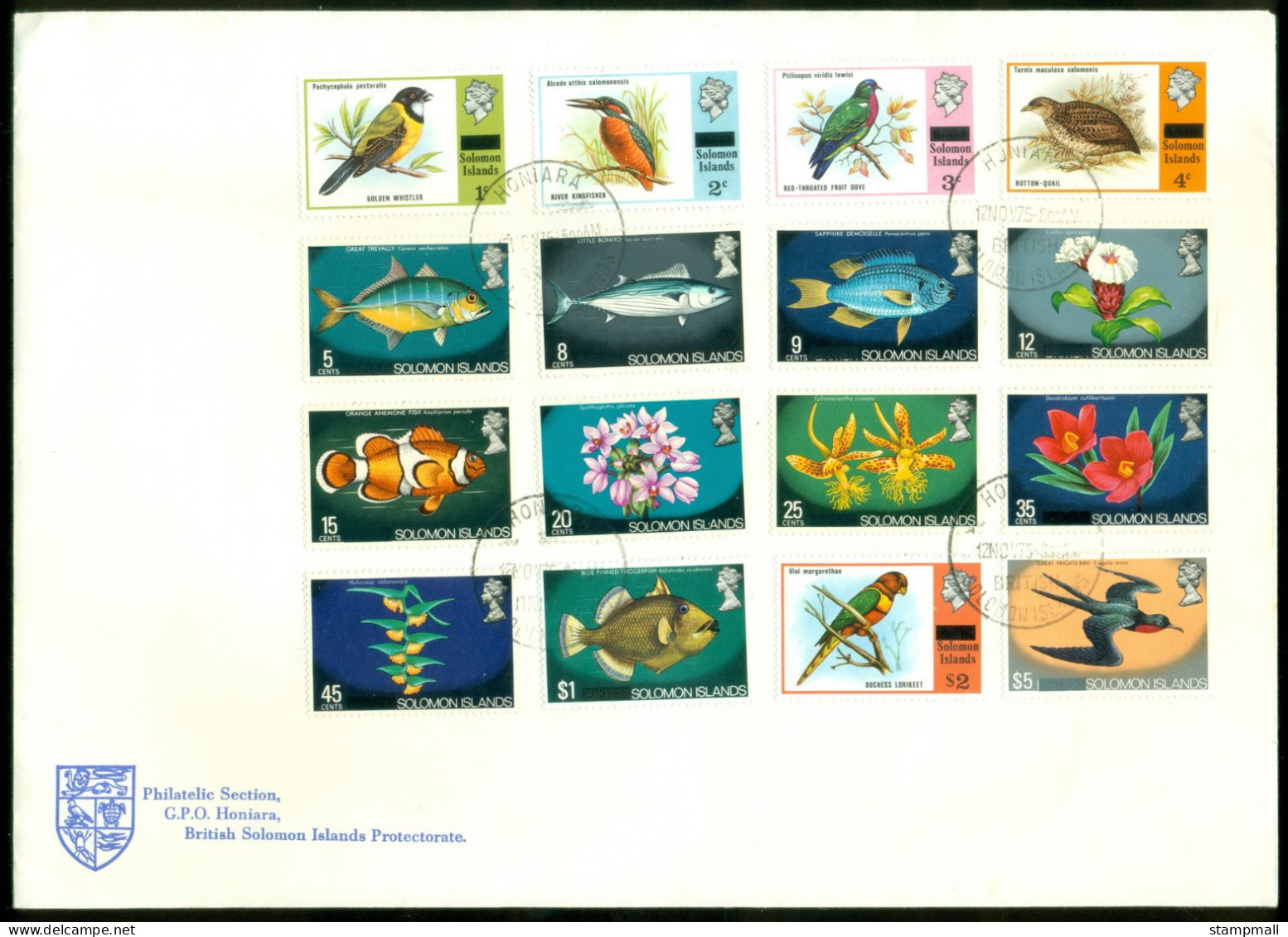 Solomon Is 1975 Birds, Opt, Fis & Flowers FDC(XL) - Solomon Islands (1978-...)