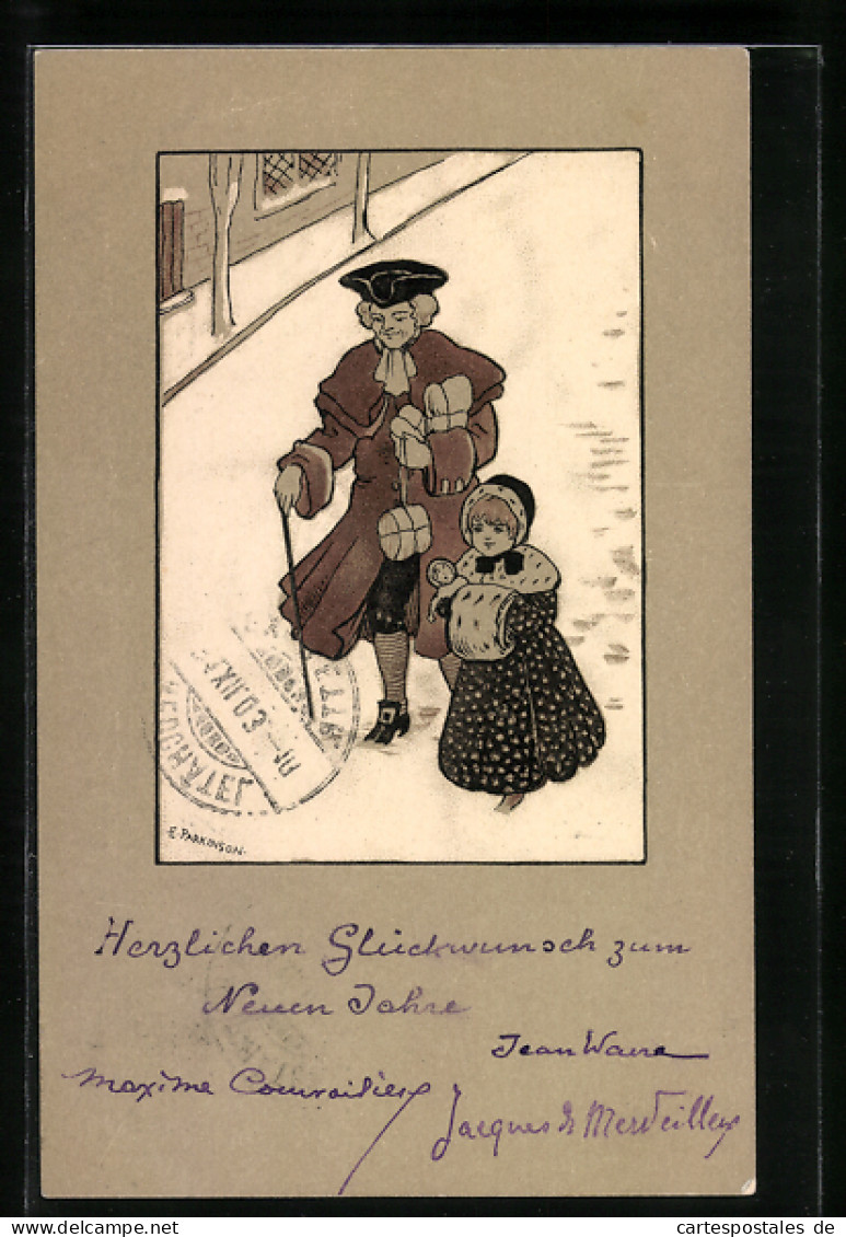 Künstler-AK Ethel Parkinson: Herr Mit Gehstock Und Kind Mit Muff  - Parkinson, Ethel