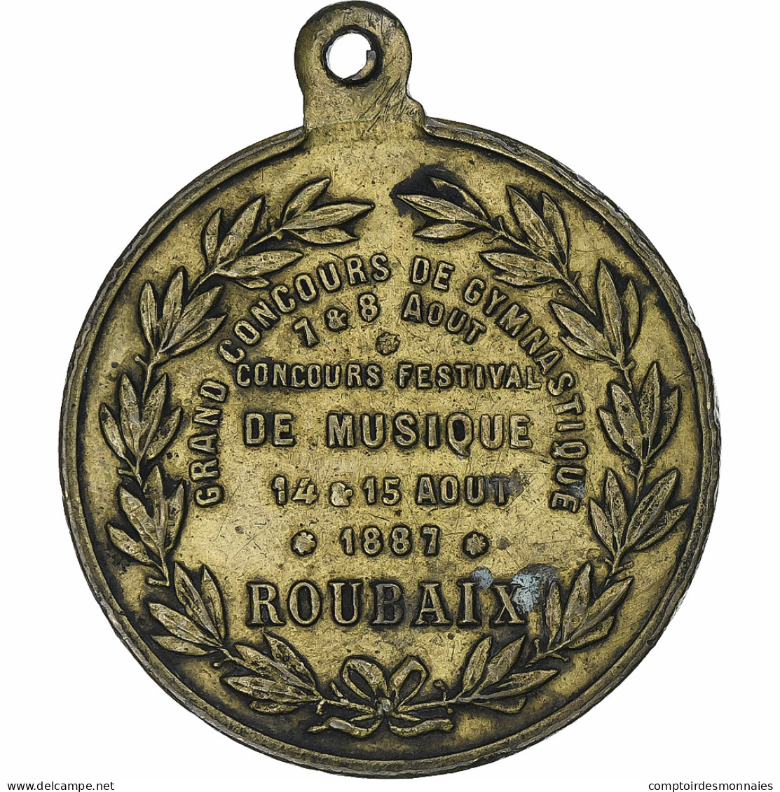 France, Médaille, Concours De Gymnastique De Roubaix, 1887, Laiton, Vieuxmaire - Other & Unclassified