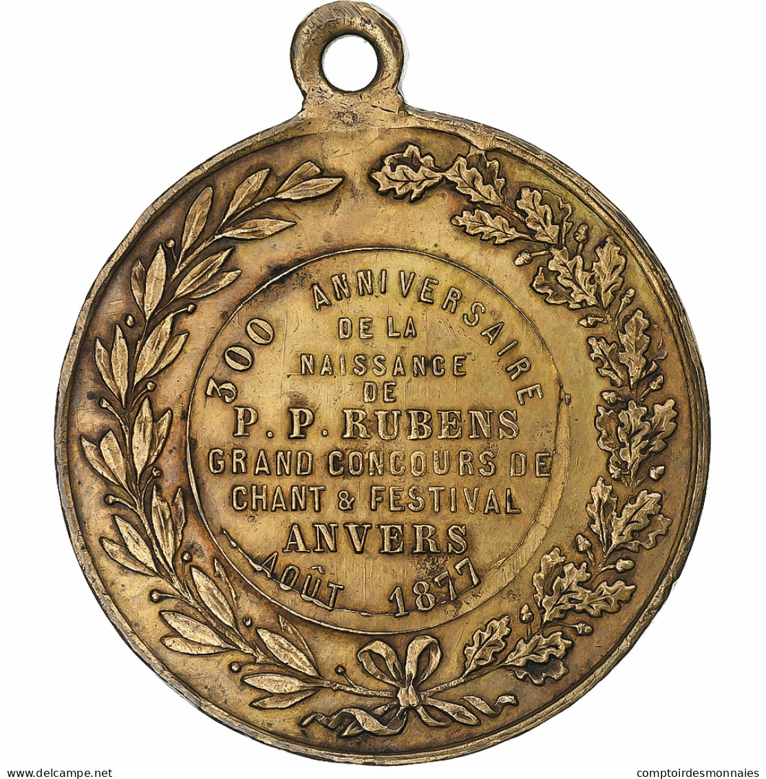 Belgique, Médaille, Rubens, 300e Anniversaire, 1877, Anvers, Laiton, SUP - Other & Unclassified