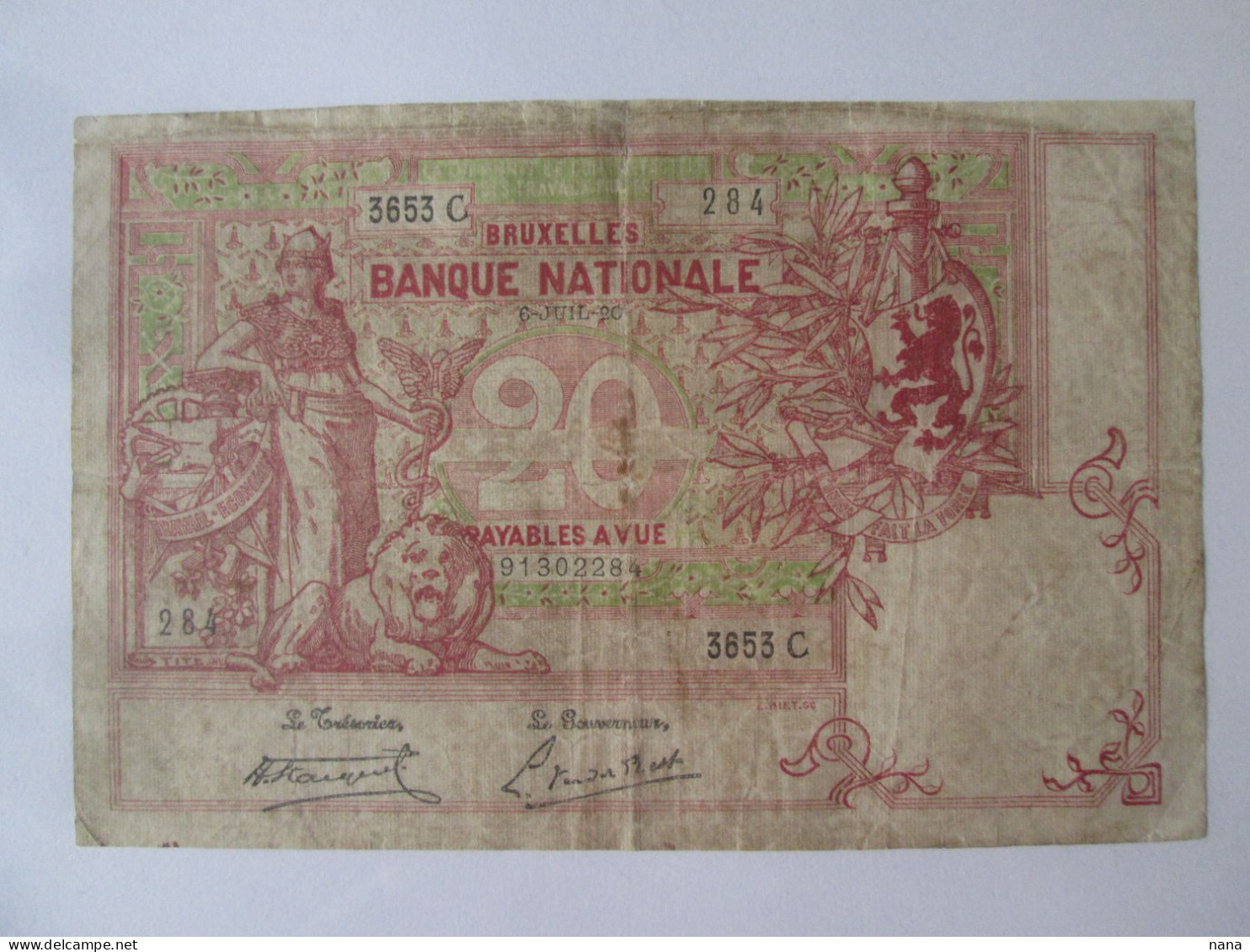 Rare! Belgium 20 Franken/Francs 1920,see Pictures - 20 Francos