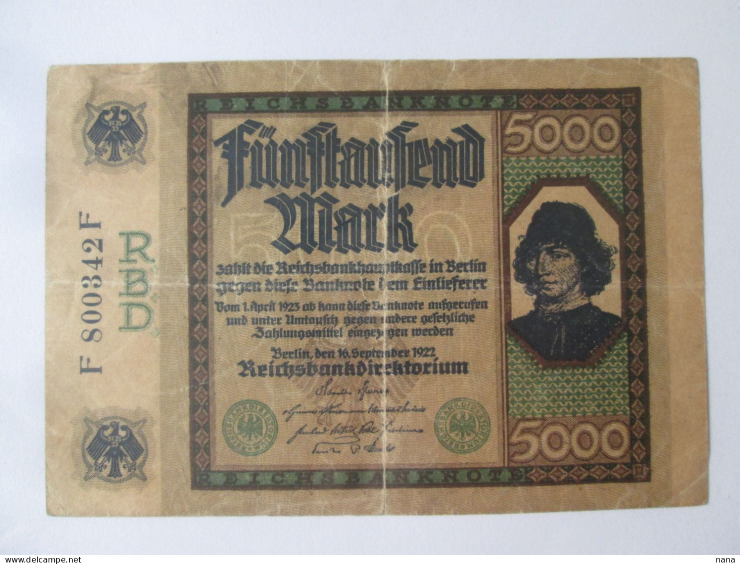 Germany 5000 Mark 1922 Berlin Banknote - 20 Mark