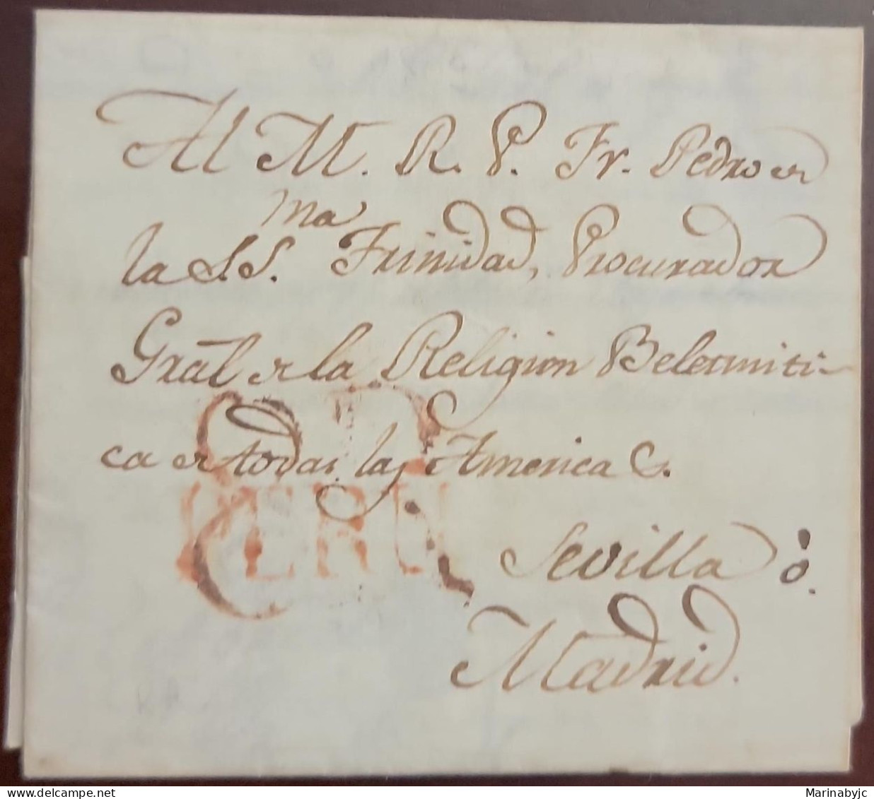 D)1810, (JUN 27), LIMA TO SEVILLE, OVERWRITTEN OF TWO MEMBERS OF RELIGIOUS ORDERS REQUESTING BOOKS, MARK "PERU" IN LIMA - Peru