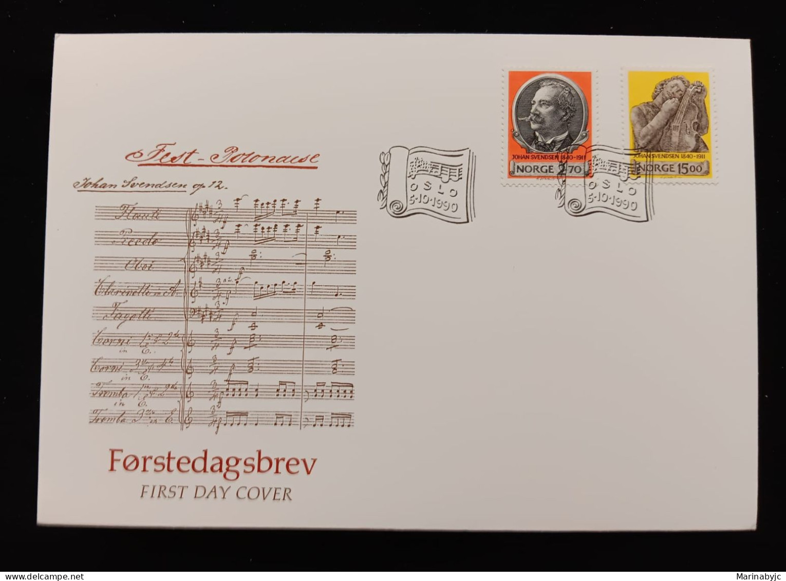 D)1990, NORWAY, FIRST DAY COVER, ISSUE, CL ANNIVERSARY OF THE BIRTH OF THE ORCHESTRA CONDUCTOR, COMPOSER AND VIOLINIST J - Unused Stamps