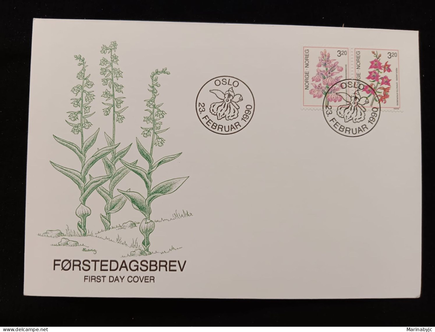 D)1990, NORWAY, FIRST DAY COVER, ISSUE, ORCHIDS, DACTYLORHIZA FUCHSII, EPIPACTIS ATRORUBENS, FDC - Nuevos