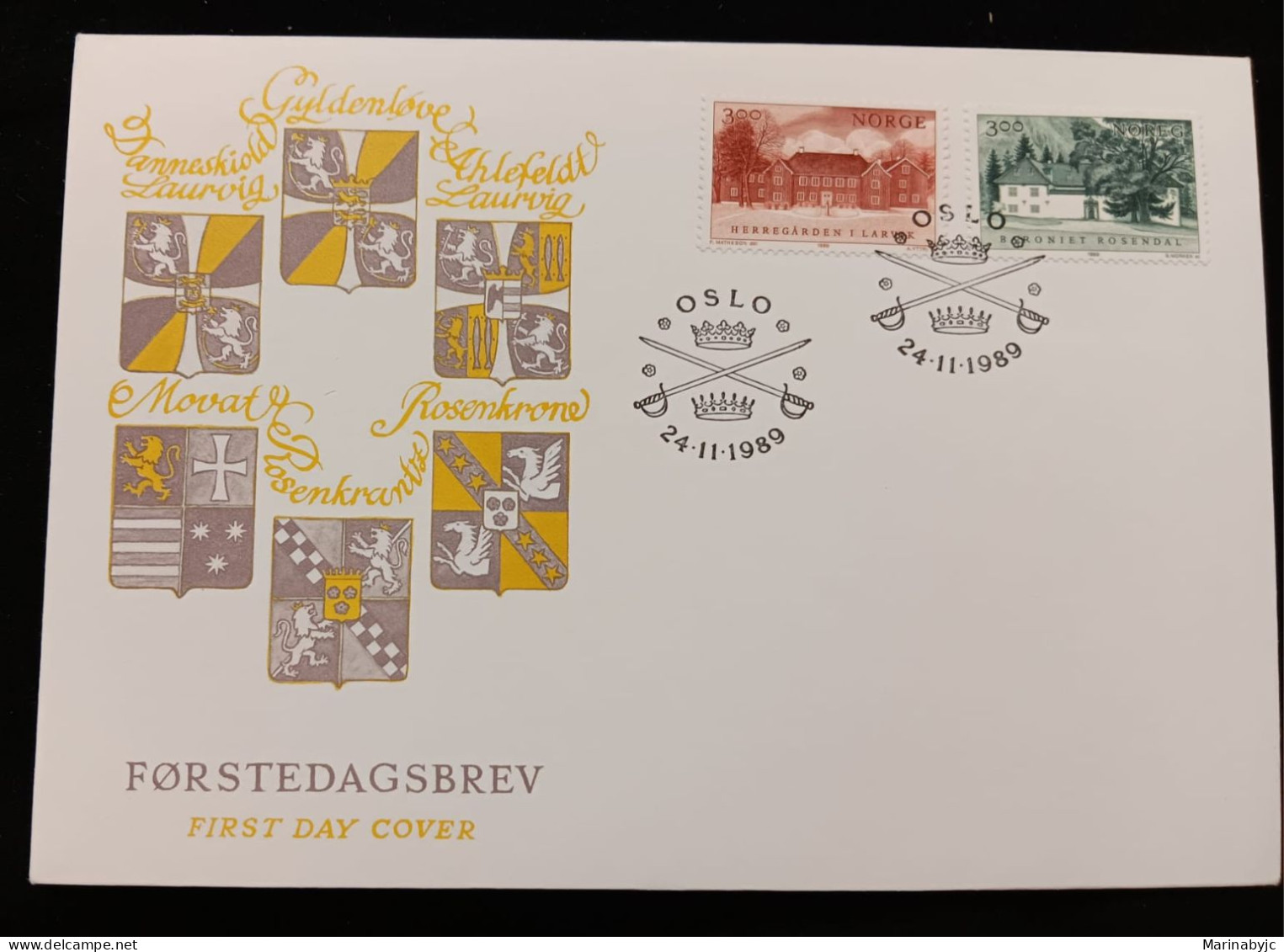 D)1989, NORWAY, FIRST DAY COVER, ISSUE, RESIDENTIAL HOUSES, LARVIK, ROSENDAL. FDC - Neufs