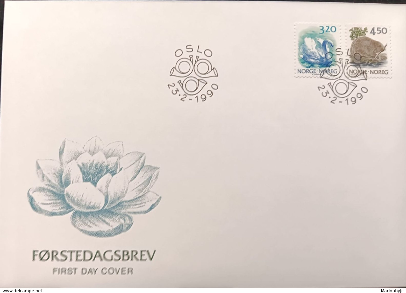 D)1990, NORWAY, FIRST DAY COVER, ISSUE, FAUNA, SWAN, BEAVER, FDC - Unused Stamps