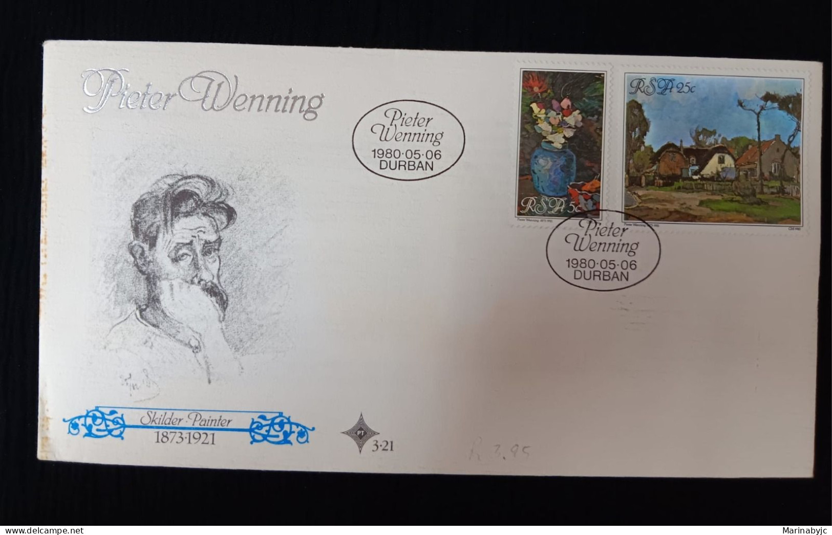 D)1980, SOUTH AFRICA, FIRST DAY COVER, ISSUE, PAINTING, PIETER WENNING, 1873-1921, "STILL LIFE WITH SWEET PEAS", "HOUSE - Andere & Zonder Classificatie