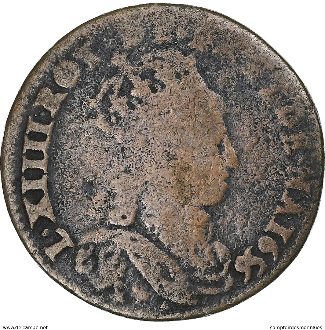 France, Louis XIV, Liard, 1656, Pont-de-l'Arche, Cuivre, TB, Gadoury:80, KM:192 - 1643-1715 Lodewijk XIV De Zonnekoning