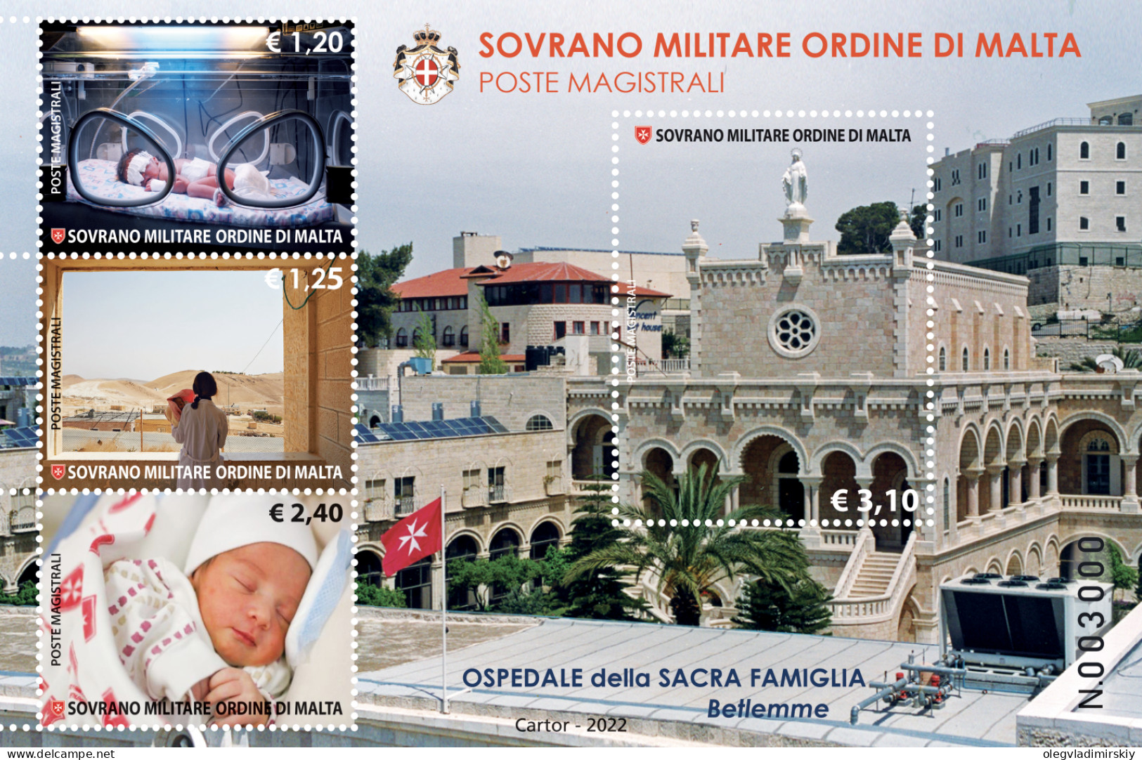 SMOM Order Of Malta 2022 Holy Family Hospital In Bethlehem Set Of 4 Stamps In Block MNH - Medicina