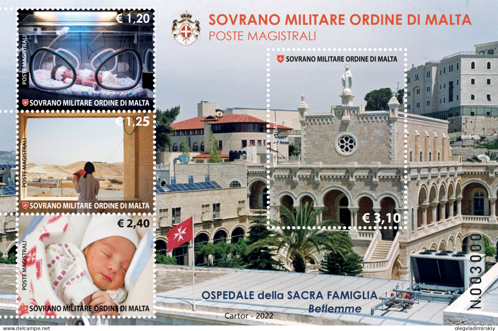 SMOM Order Of Malta 2022 Holy Family Hospital In Bethlehem Set Of 4 Stamps In Block MNH - Medizin