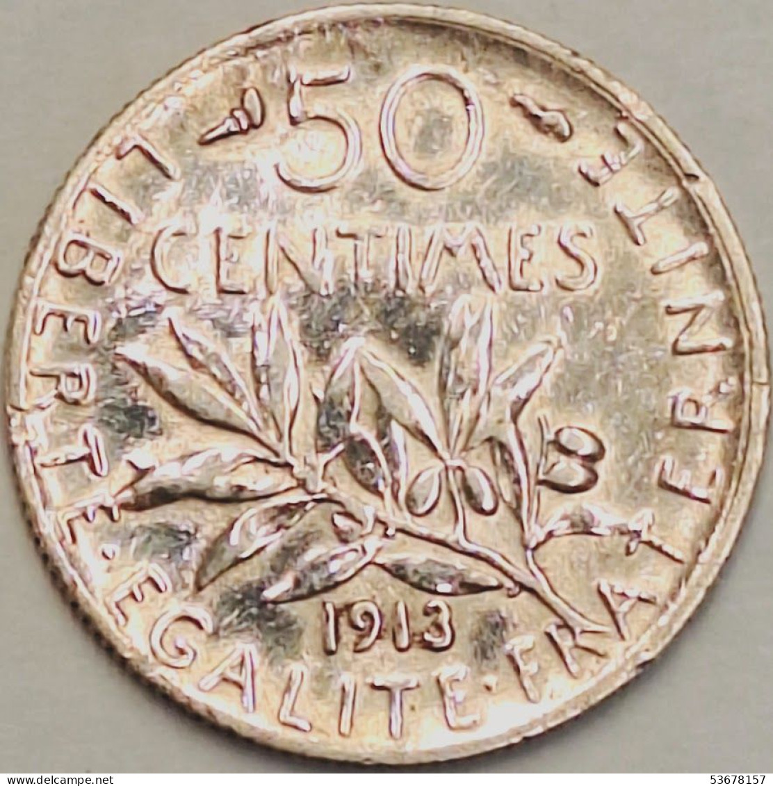 France - 50 Centimes 1913, KM# 854, Silver (#4030) - 50 Centimes