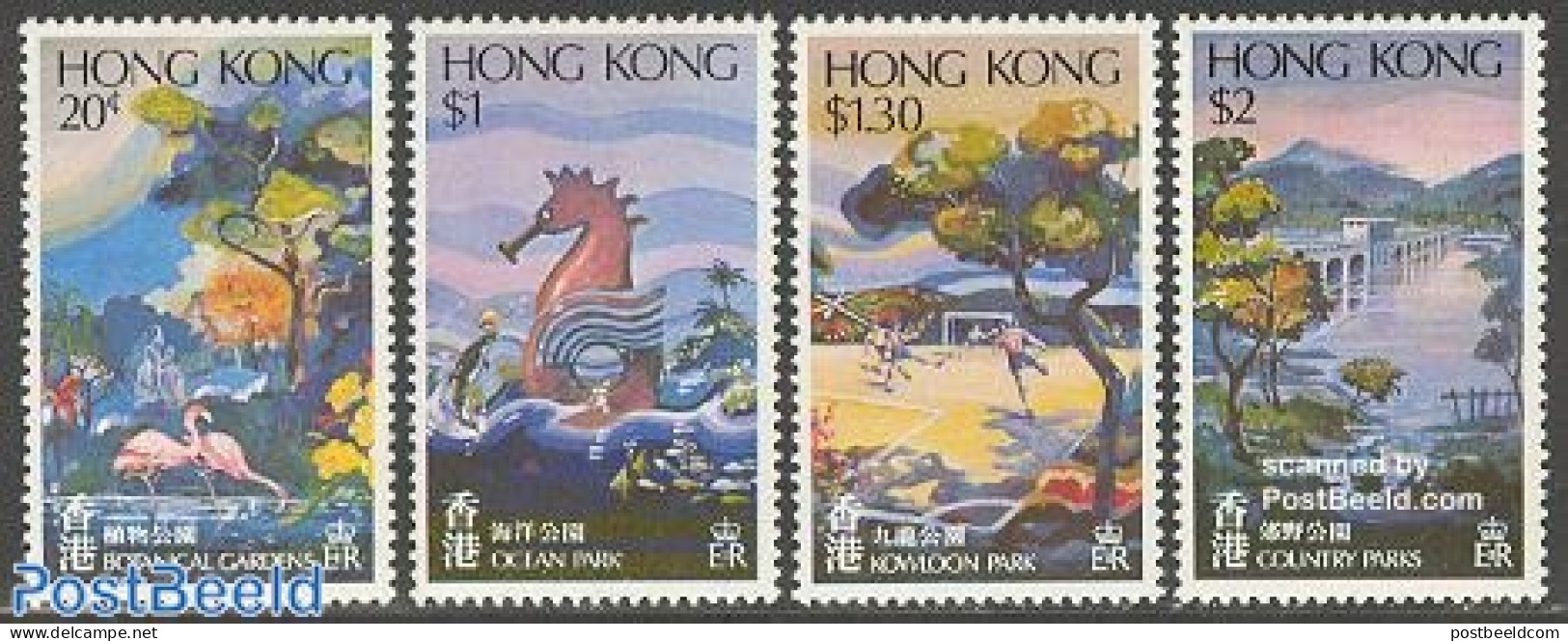 Hong Kong 1980 Parks 4v, Mint NH, Nature - Sport - Various - Birds - Fish - Gardens - National Parks - Sea Mammals - F.. - Ungebraucht
