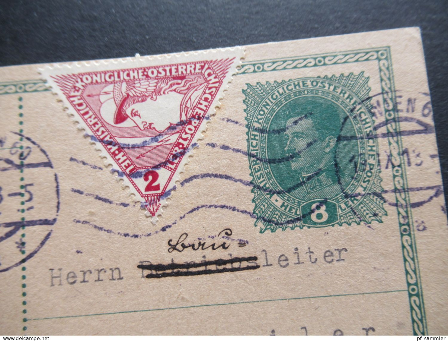 1918 Österreich 8 Heller GA Mit ZuF Drucksachen Eilmarke Merkurkopf Nr.217 Abs. Evangelische Gesellschaft Wien - Asched - Cartes Postales