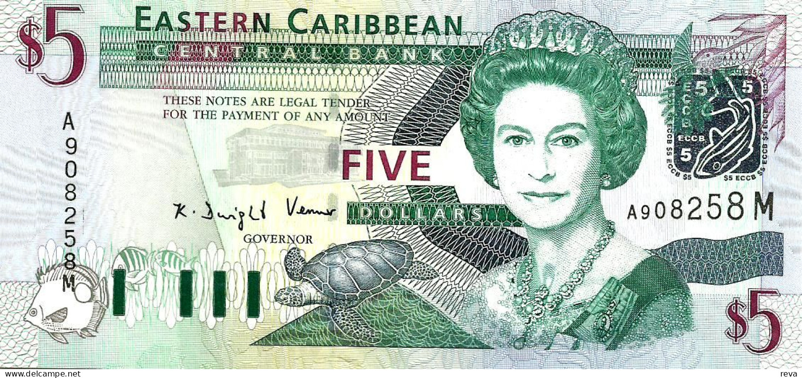 EASTERN CARIBBEAN $5 QEII HEAD WOMAN FRONT BUILDING BACK "M" MONTSERRAT ND(2003) P.42M UNC  READ DESCRIPTION CAREFULLY!! - Autres – Amérique