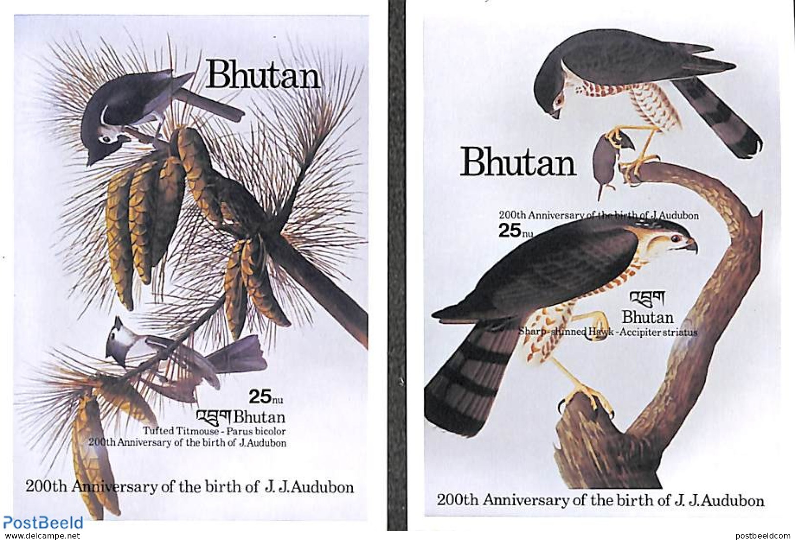 Bhutan 1985 J.J. Audubon2 S/s, Imperforated, Mint NH, Nature - Birds - Bhoutan