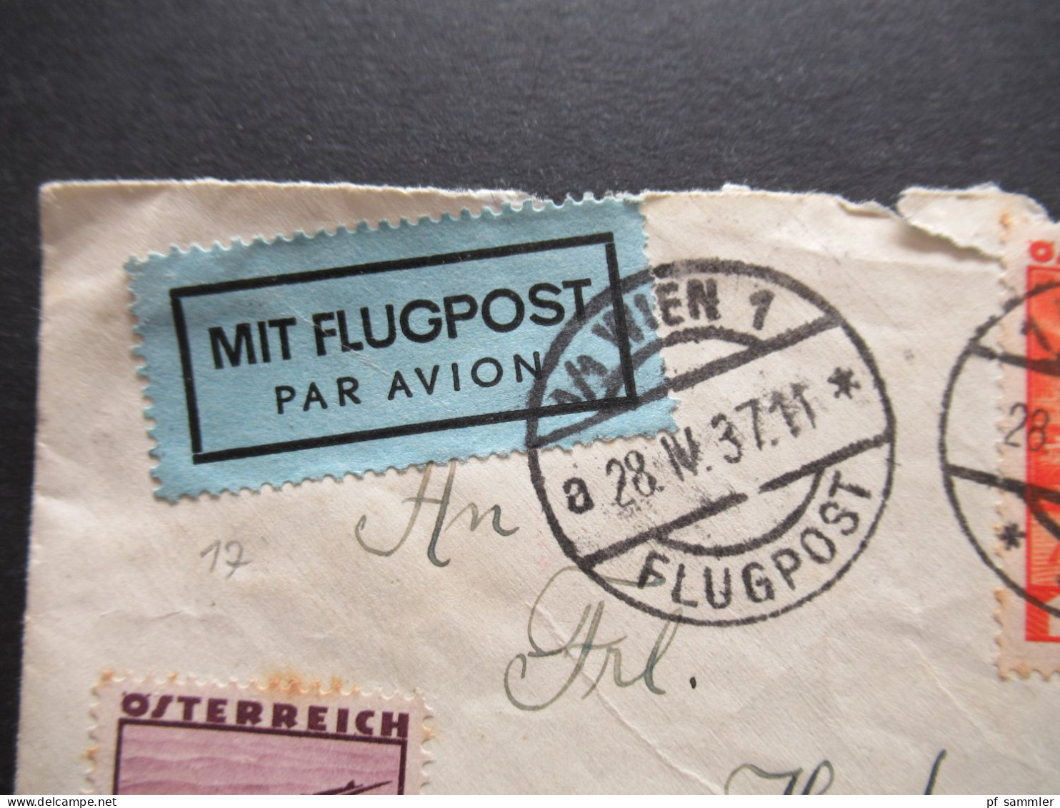 1937 Österreich Mit Flugpost 1925 Nr.473 MiF Mit Ausgabe 1935 Wien 1 Flugpost Nach Niedergrund Elbe  B. Bodenbach CSR - Lettres & Documents