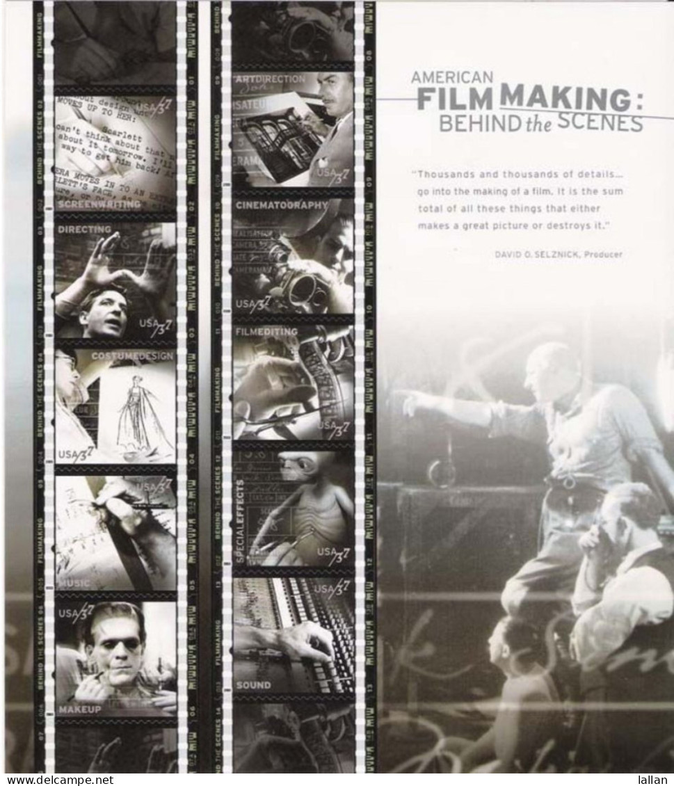 American Film Making, Behind The Scenes, 8V Adhesive Sheetlet, FV-$3.70, 2009, Condition As Per Scan - Nuovi